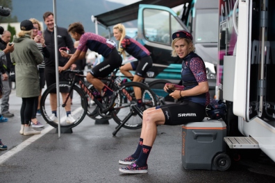Tiffany Cromwell prepares for La Course 2017 - a 67.5 km road race, from Briancon to Izoard on July 20, 2017, in Hautes-Alpes, France. (Photo by Sean Robinson/Velofocus.com)